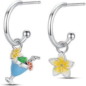 Women Floral Wine Glass Hoop Earrings Glow in the Dark Zirconia Hypoallergenic